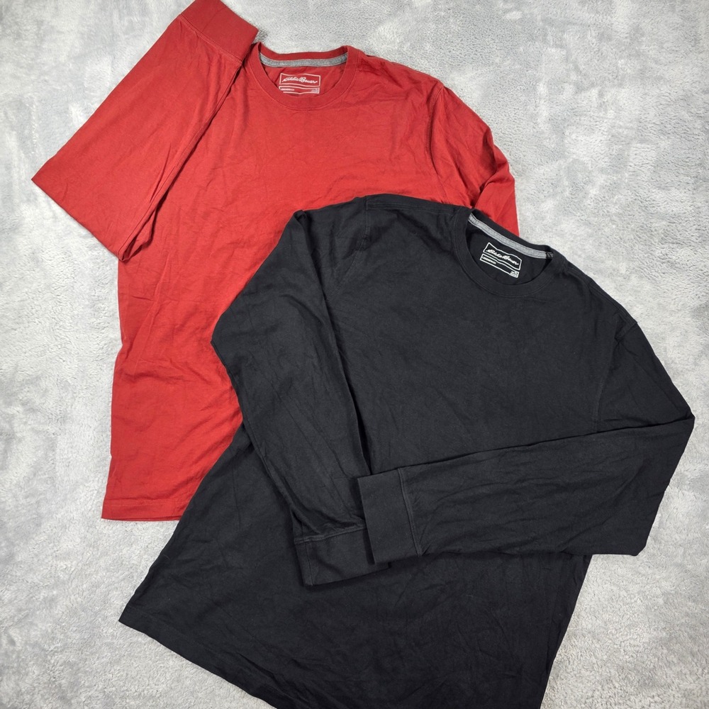 Eddie Bauer Legendwash Long Sleeve Tee 2 Pk Black/Red Tall Large Cotton Bundle